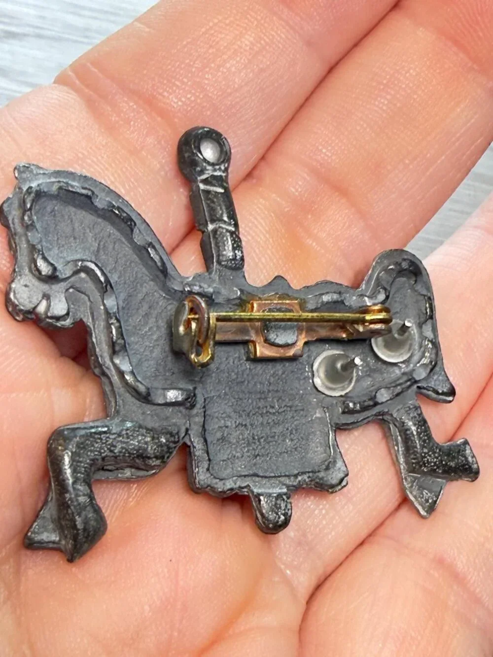 Vintage Pewter Carousel Horse Brooch Gray Silver Tone Horse Pin Western